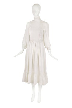 1970's Valentino Prairie Dress wRuffled Eyelet Lace Trim