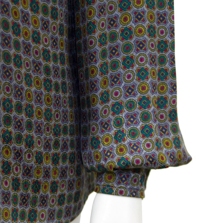 1970s Valentino Printed Silk Blouse For Sale at 1stdibs