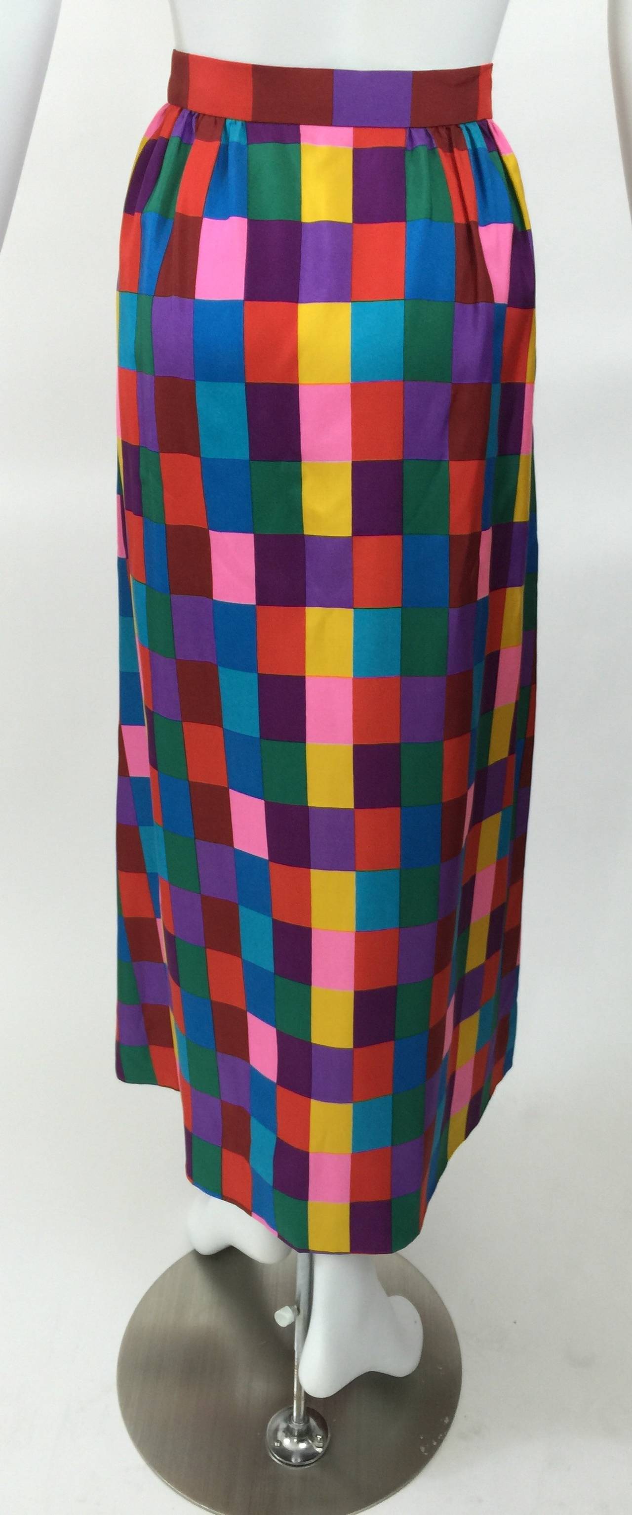 Black 1970s Valentino Silk Multicolored ColorBlock Maxi Skirt For Sale