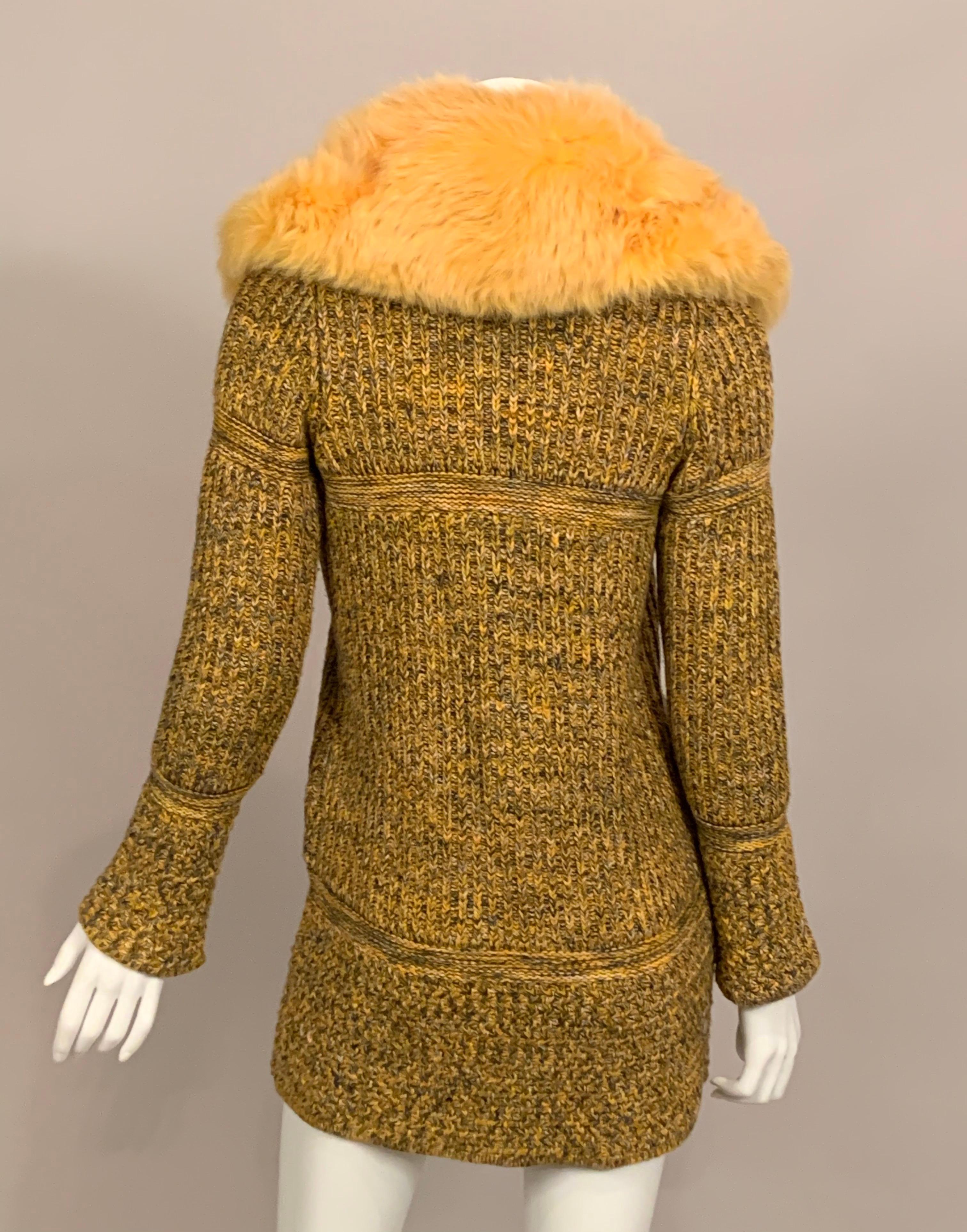 1970's Valentino Sweater Jacket with Dyed Yellow Fox Collar and Optional Belt 2