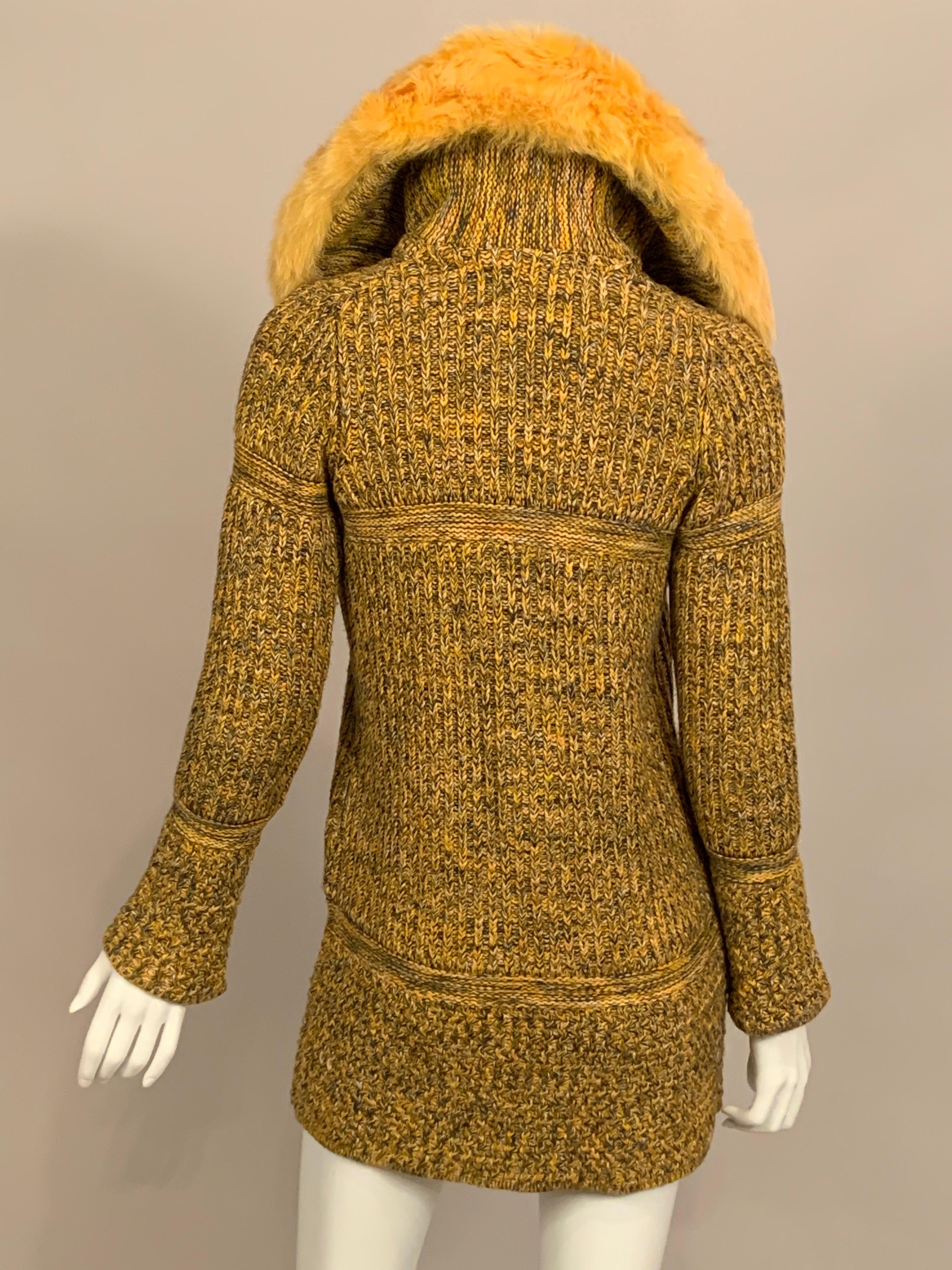 1970's Valentino Sweater Jacket with Dyed Yellow Fox Collar and Optional Belt 3