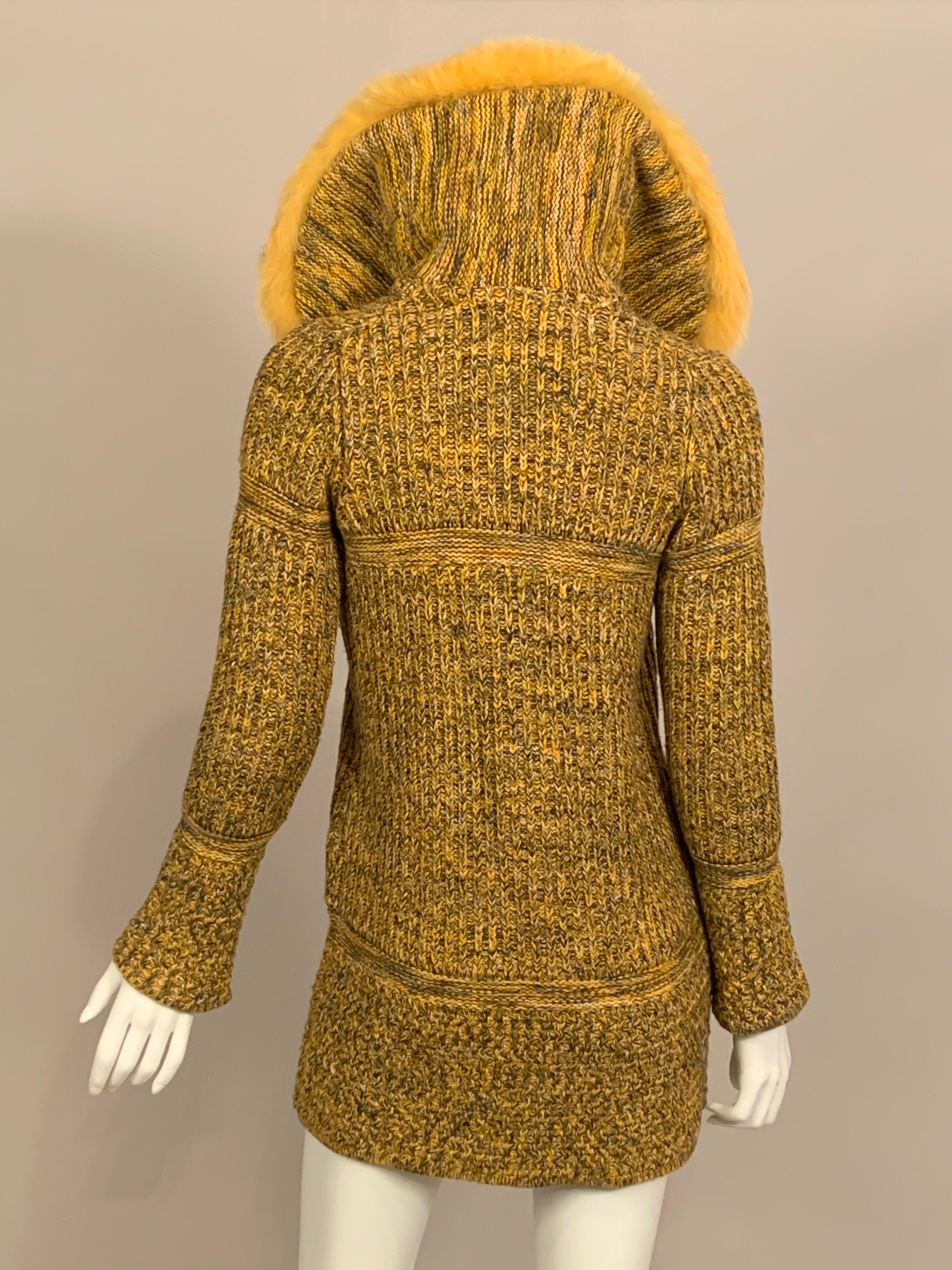 1970's Valentino Sweater Jacket with Dyed Yellow Fox Collar and Optional Belt 4
