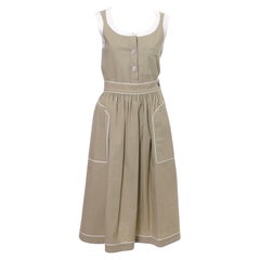 1970 Valentino Vintage 2pc Linen Dress Skirt & Top Outfit Linen w White Pipiting