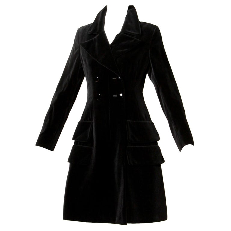 Men's Five Button Vintage Style Velvet Coat in Black main image 1
