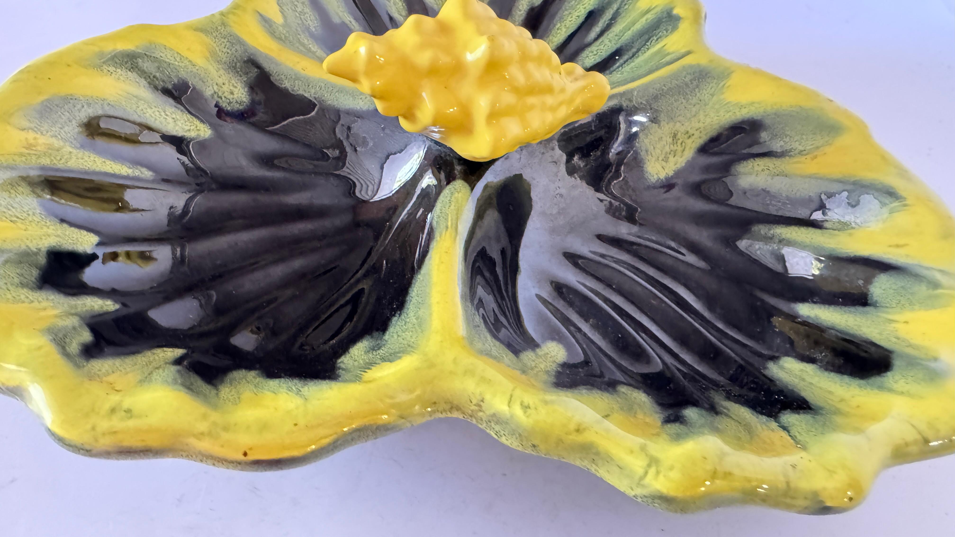 1970s Vallauris Yellow and Black Ceramic Catchall  Three Compartments For Sale 5