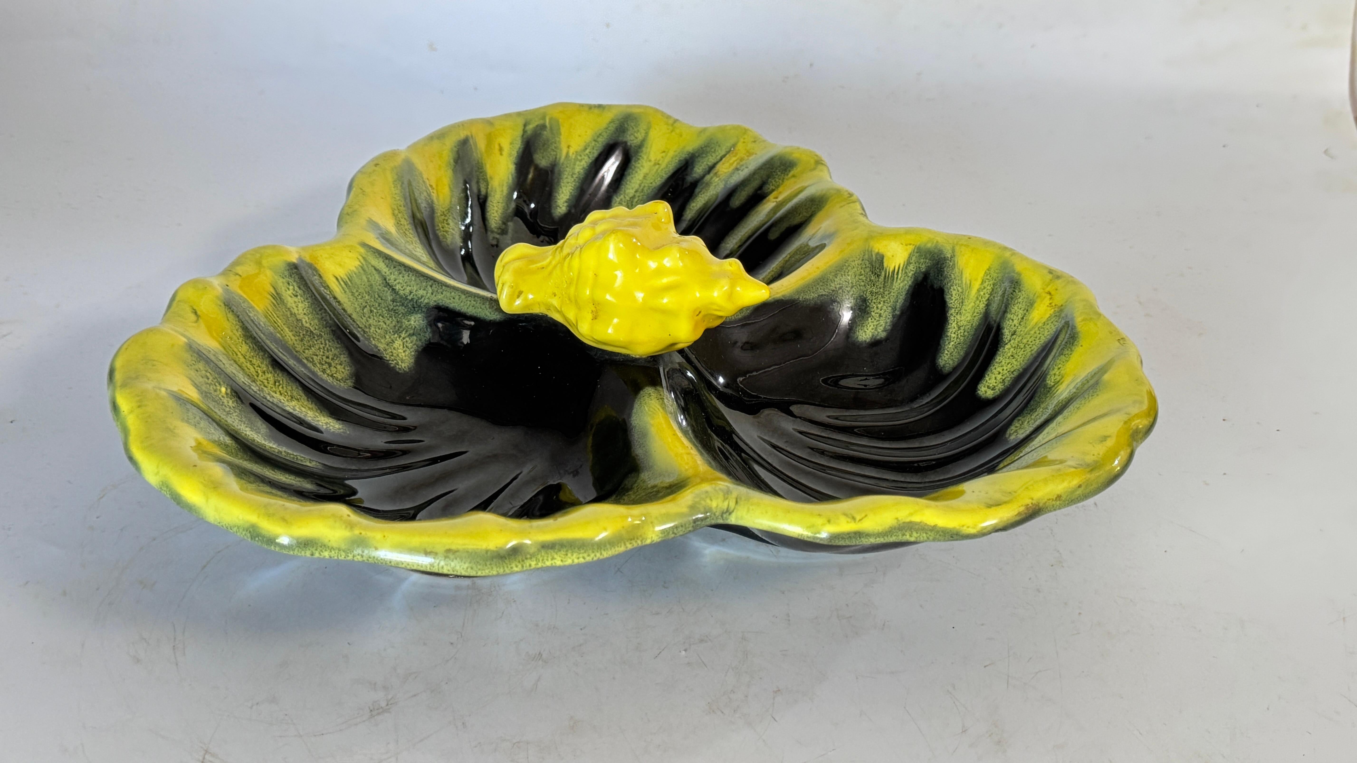 1970s Vallauris Yellow and Black Ceramic Catchall  Three Compartments For Sale 7