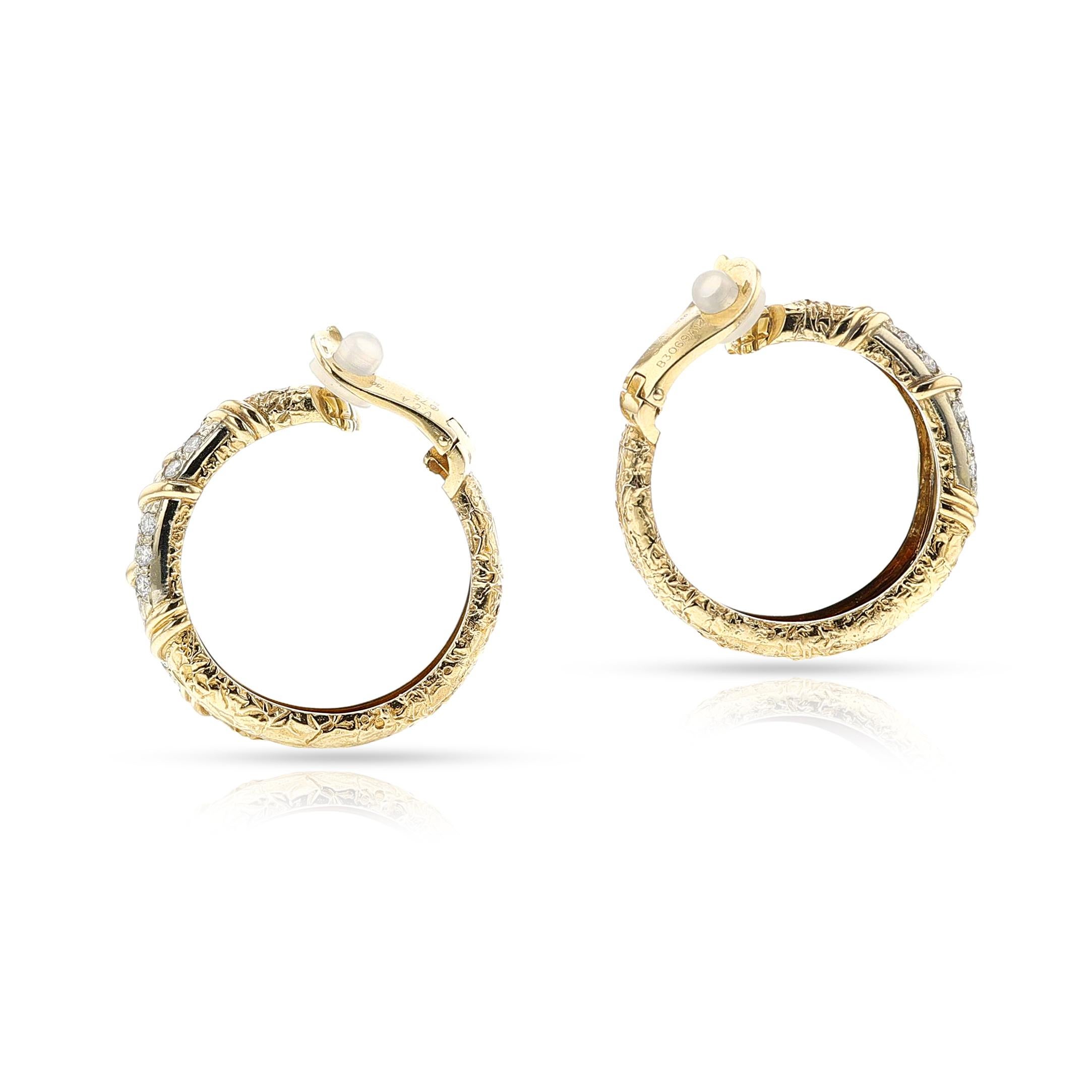 da uomo o donna Orecchini a doppio cerchio in oro 18k e diamanti di Van Cleef & Arpels degli anni '70 in vendita