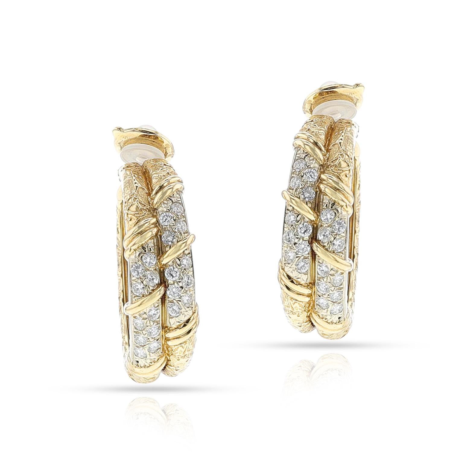 Orecchini a doppio cerchio in oro 18k e diamanti di Van Cleef & Arpels degli anni '70 in vendita 1