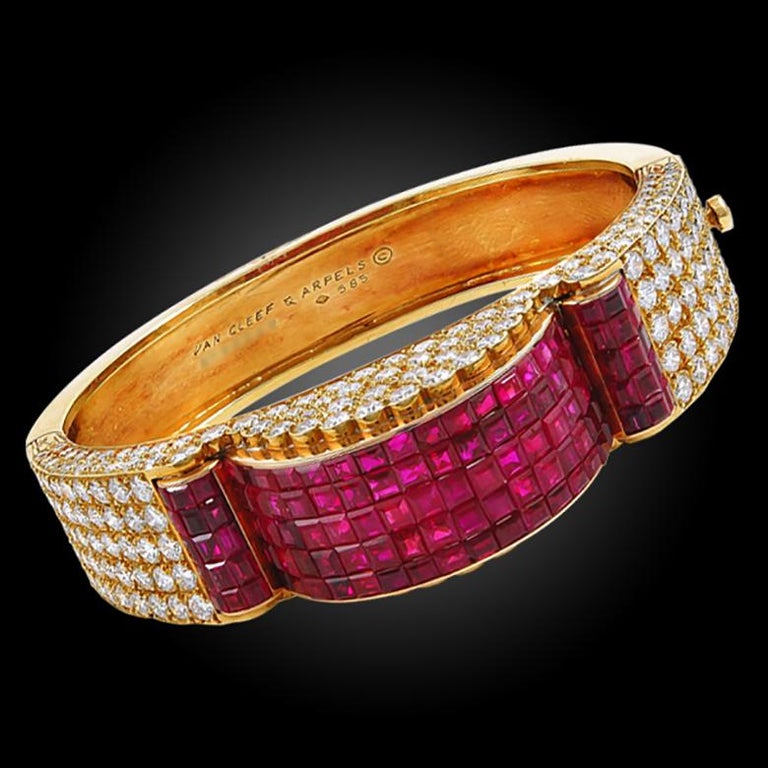 1970s Van Cleef and Arpels Diamond, Ruby Mystery-Set Bangle For Sale at ...