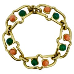 1970s Van Cleef and Arpels Coral Diamond Gold Bracelet For Sale at 1stDibs