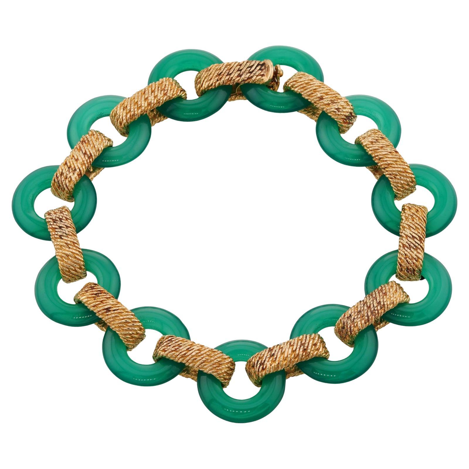 1970s Van Cleef & Arpels Green Chalcedony Yellow Gold Bracelet