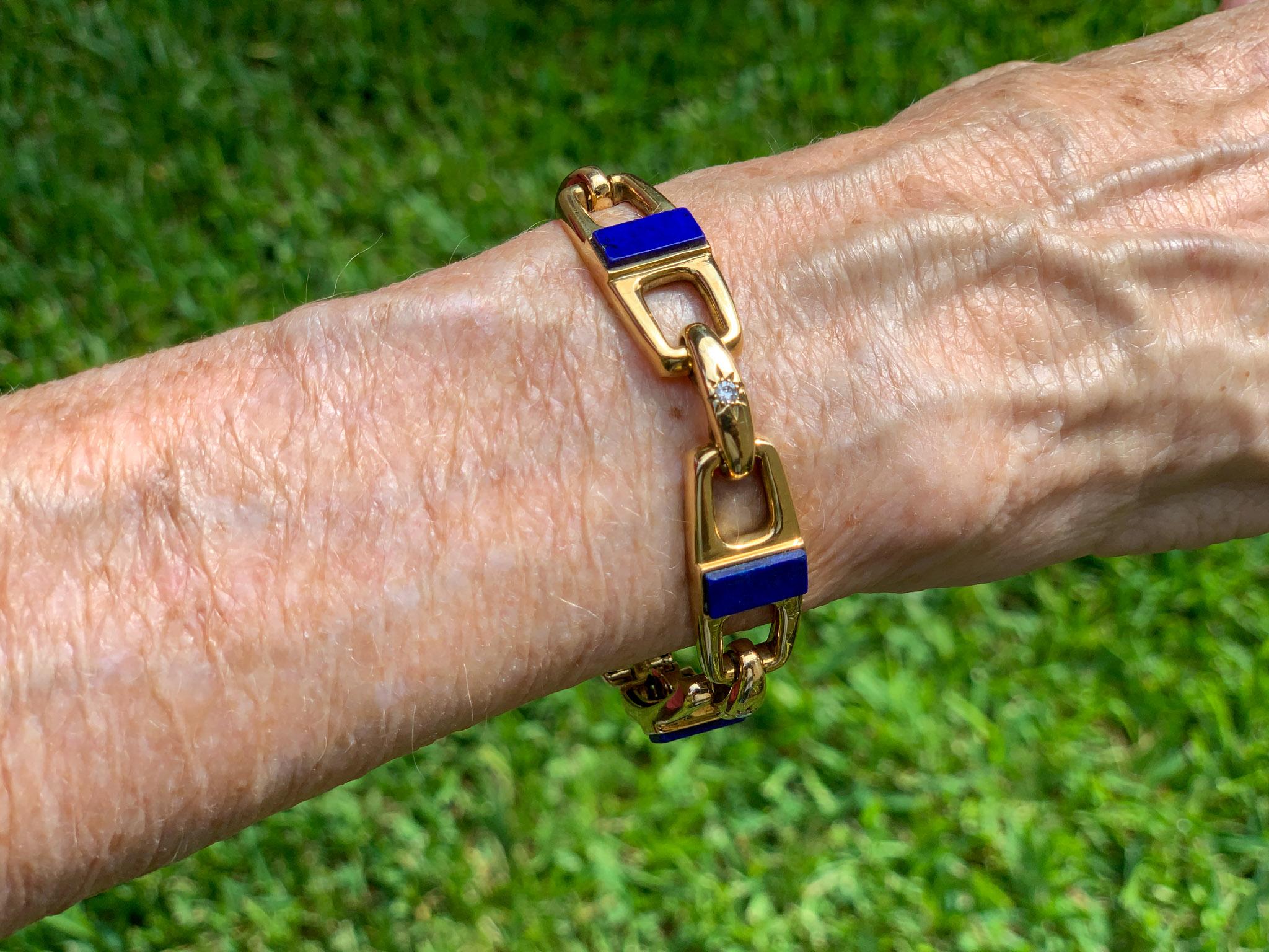 1970s Van Cleef & Arpels Lapis Lazuli Diamond Gold Link Bracelet 2