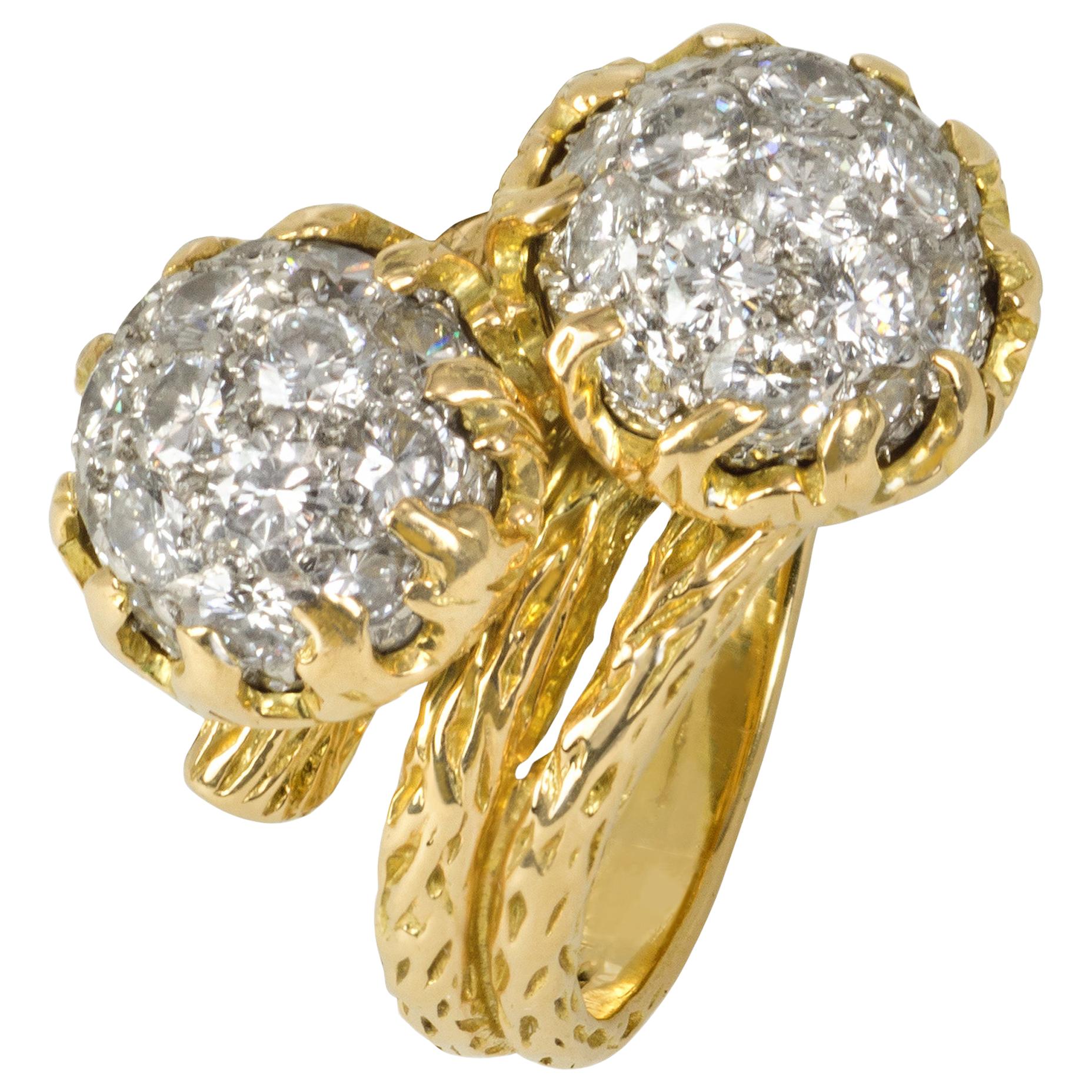 1970s Van Cleef & Arpels Pavé Diamond and Gold Bypass Ring