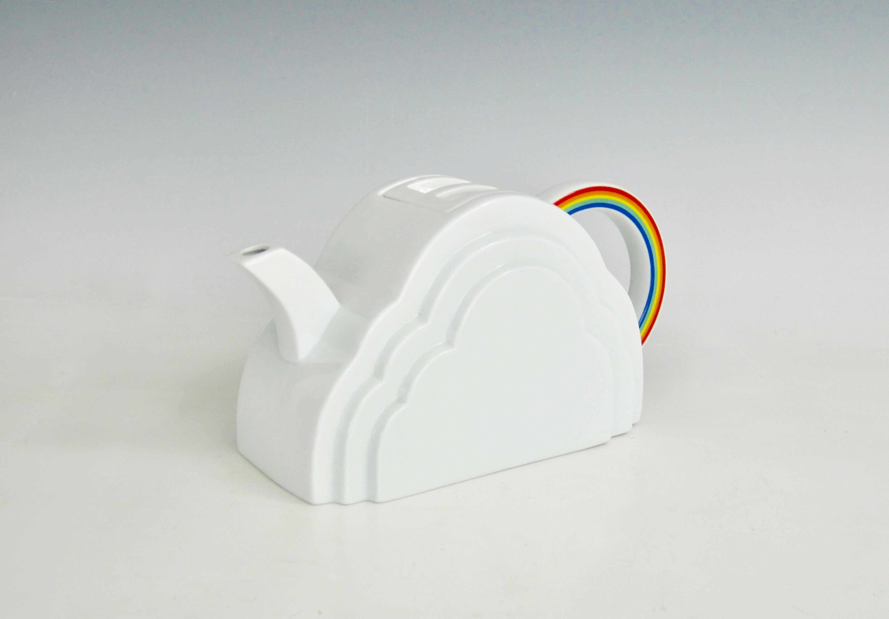 Post-Modern 1970s Vandor San Francisco Clouds and Rainbow Porcelain Teapot