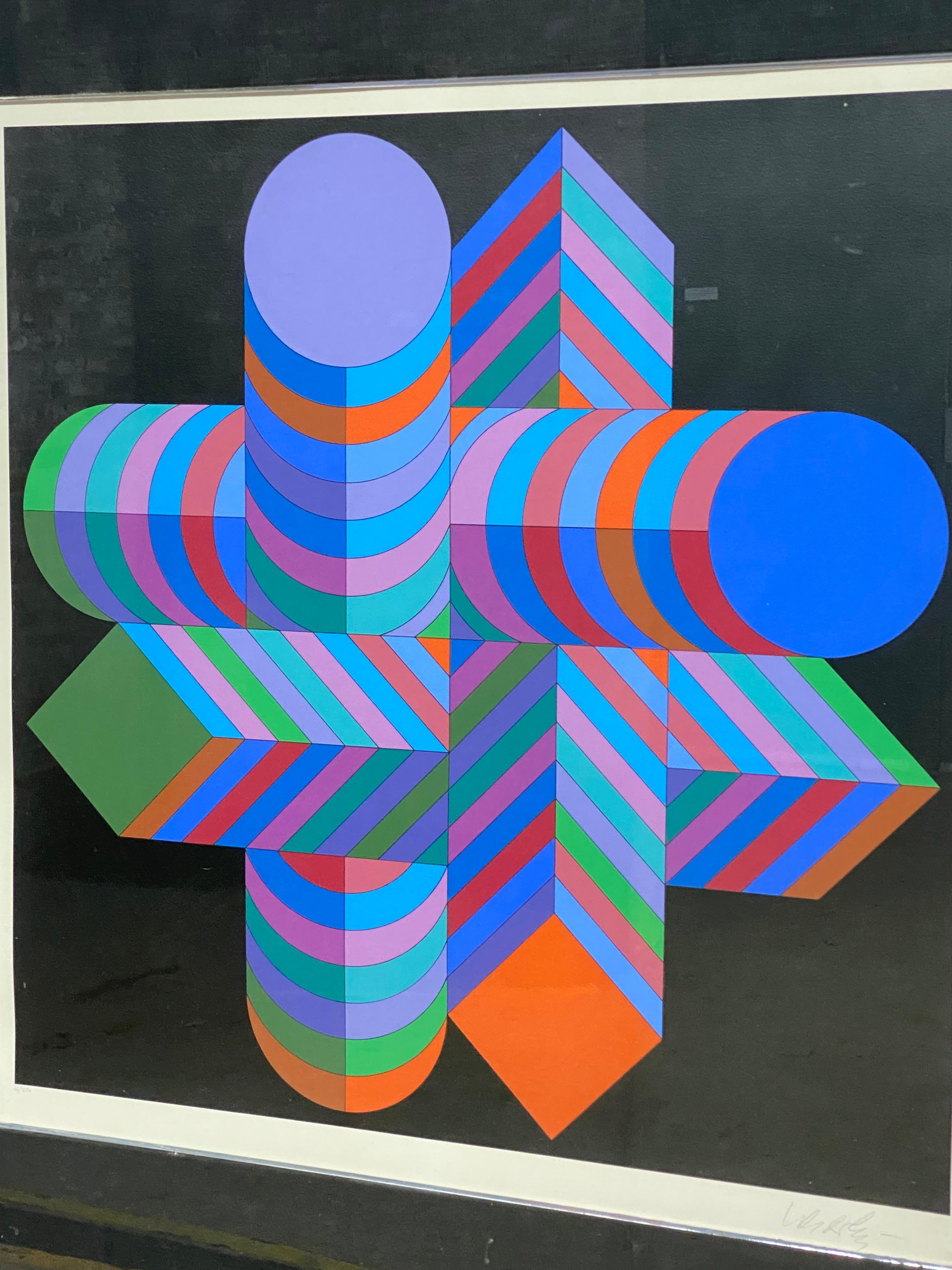 French 1970s Vasarely Op Art Lithograph