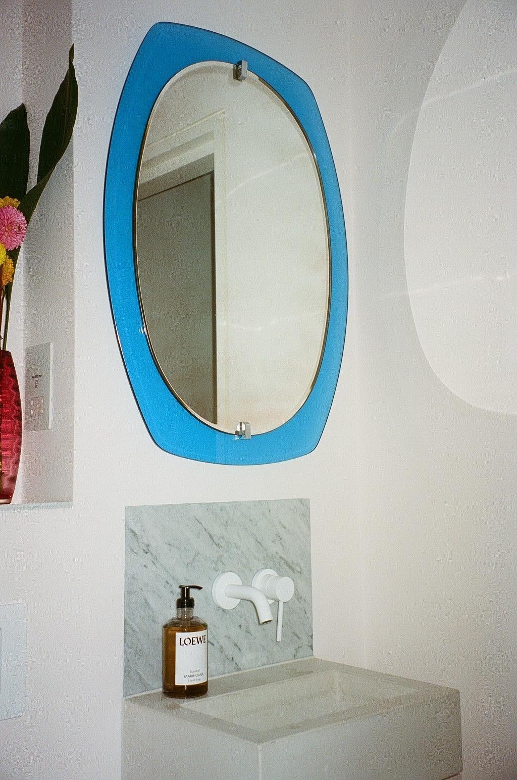 1970s Veca Blue Glass mirror  In Good Condition In London, England