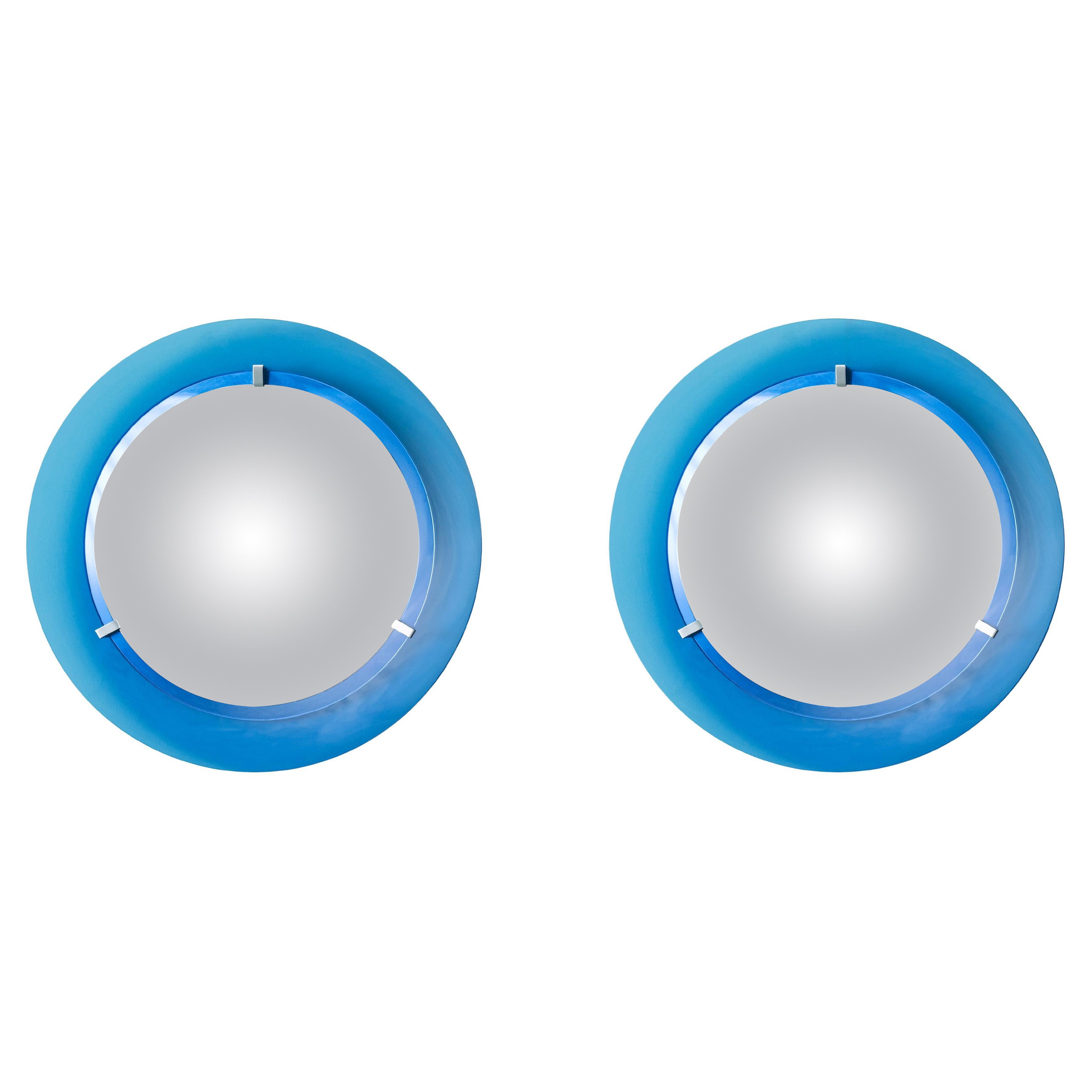 Veca 1970 Paire de miroirs convexes en verre bleu Couple italien en vente