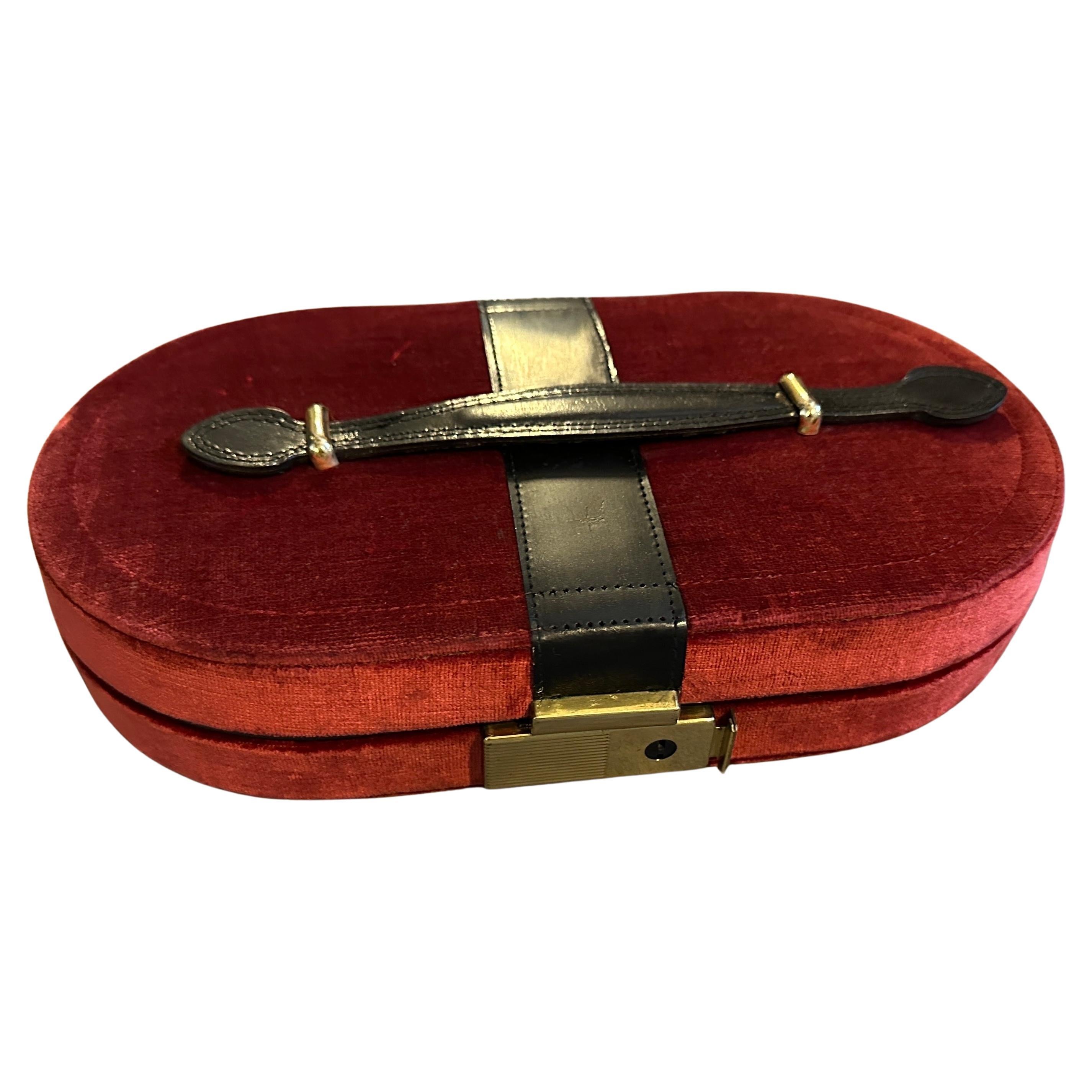 1970er Jahre Samt und Leder Italienisch Reise-Schmuck-Box