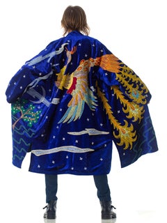 1970S Velvet Duster Embroidered With A Giant Phoenix Bird
