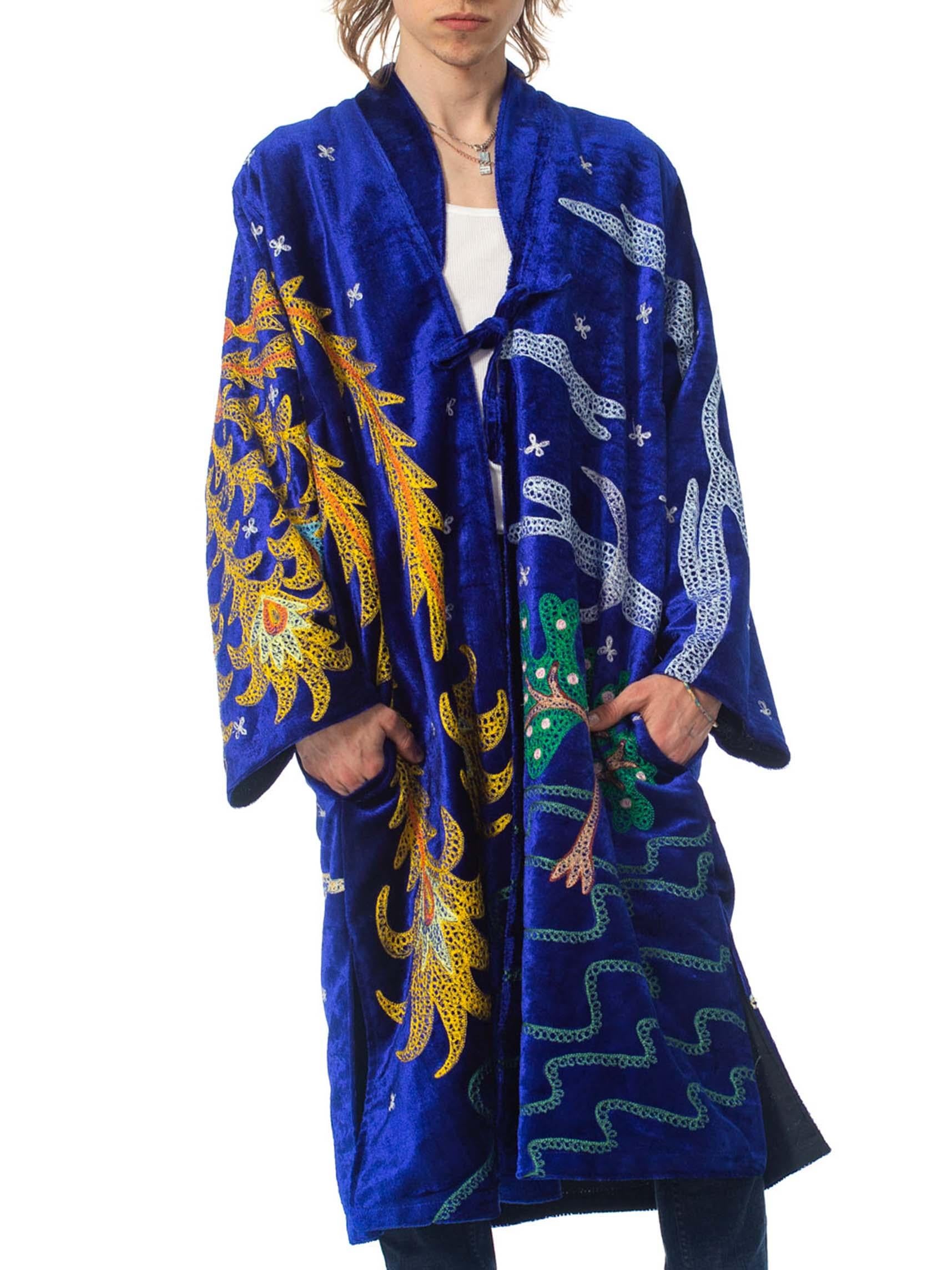 1970S Velvet Duster Embroidered With A Giant Phoenix Bird 3