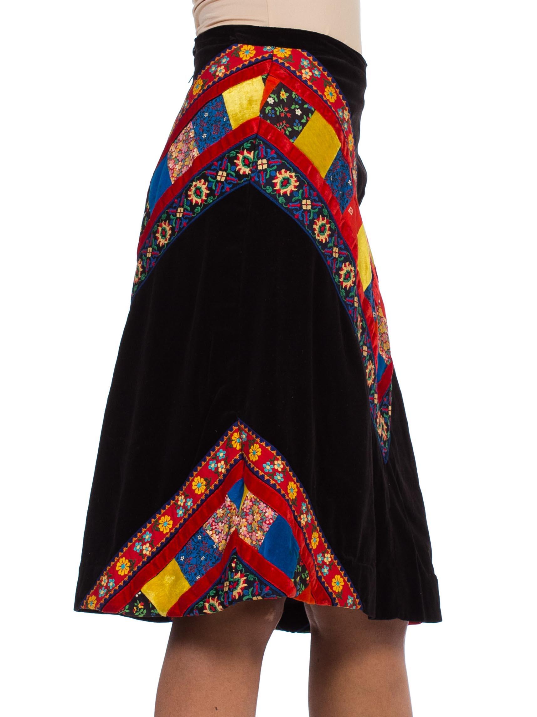 Black 1970s Velvet & Floral Patchwork Skirt
