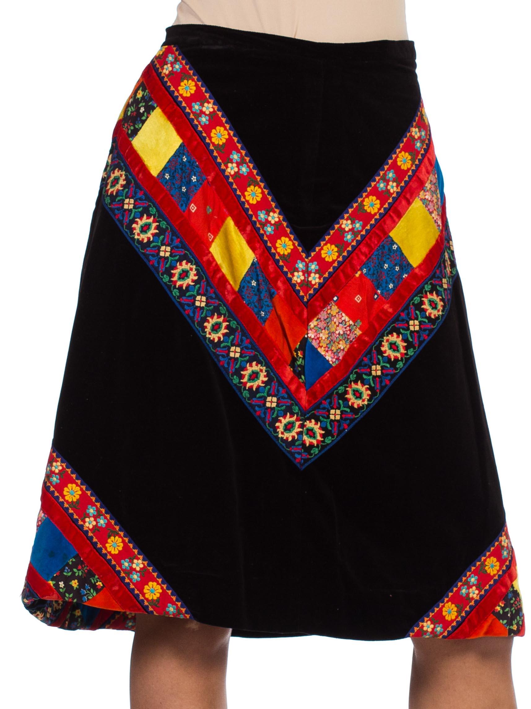 Women's 1970s Velvet & Floral Patchwork Skirt