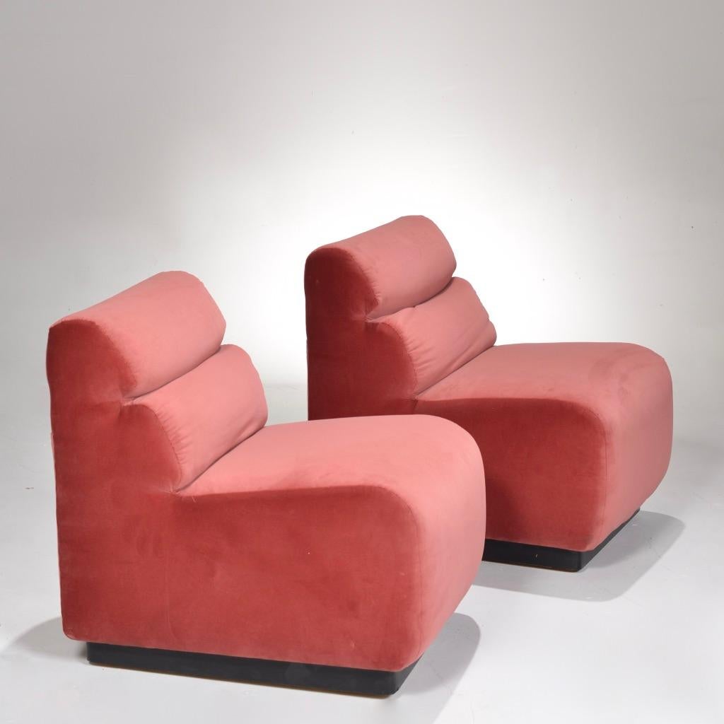 Mid-Century Modern 1970s Velvet Slipper Chairs by August Inc.