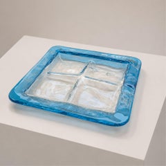 Bandeja decorativa vacía de cristal de Murano azul Venini de los años 70, Italia