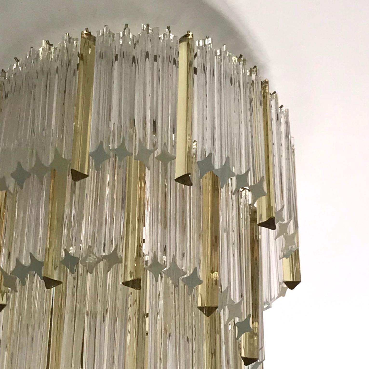 1970s Venini Italian Vintage Amber and Crystal Clear Murano Glass Chandelier In Good Condition In New York, NY