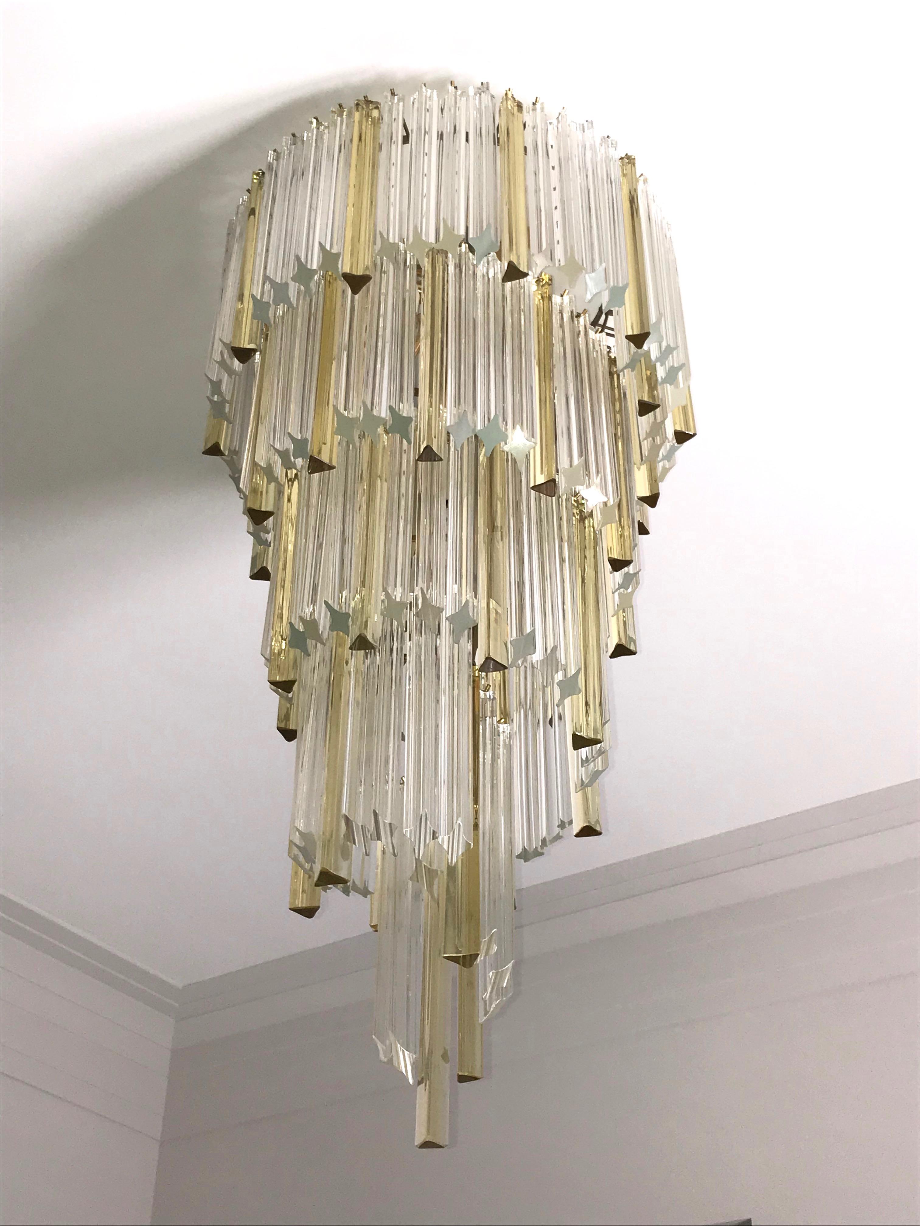 Late 20th Century 1970s Venini Italian Vintage Amber and Crystal Clear Murano Glass Chandelier