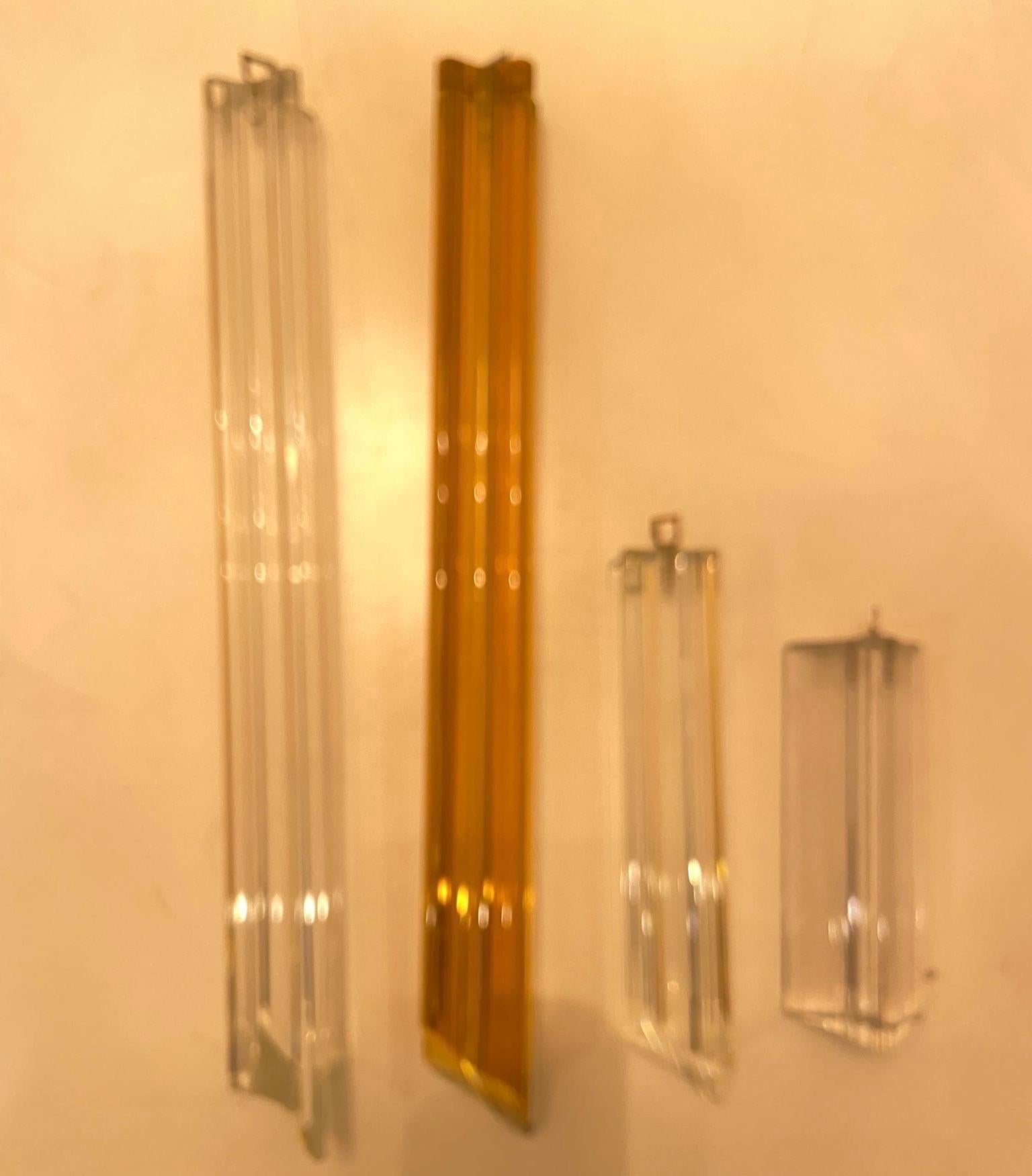 2000s Venini Mid-Century Modern Clear and Brown Murano Glass Triedri Chandelier For Sale 4