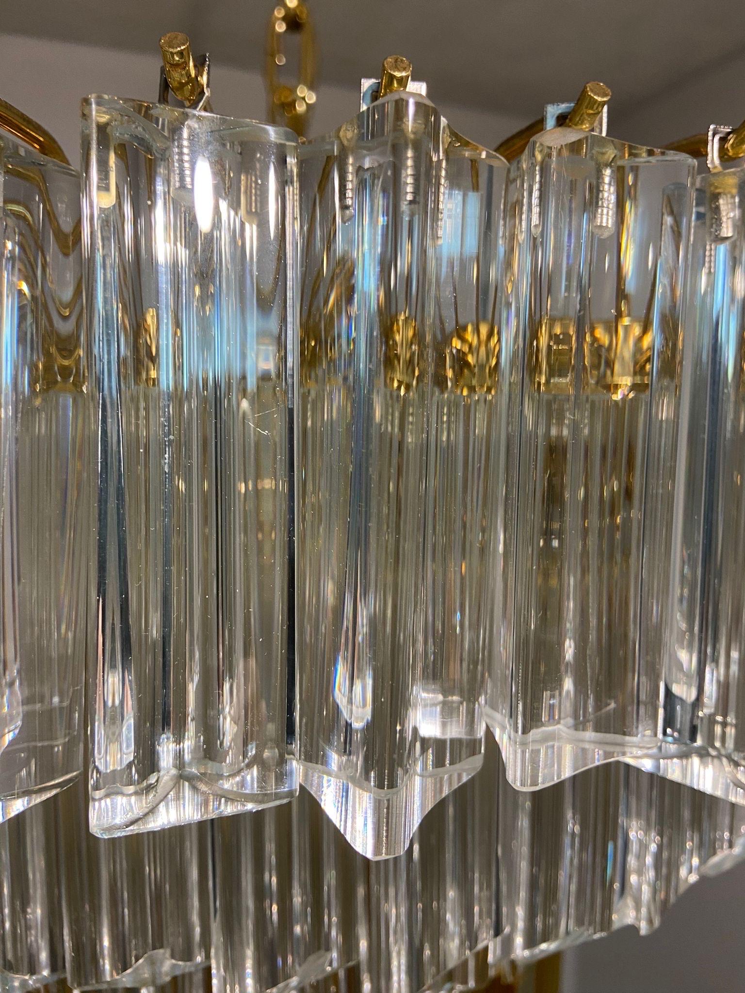 2000s Venini Mid-Century Modern Clear and Brown Murano Glass Triedri Chandelier For Sale 2