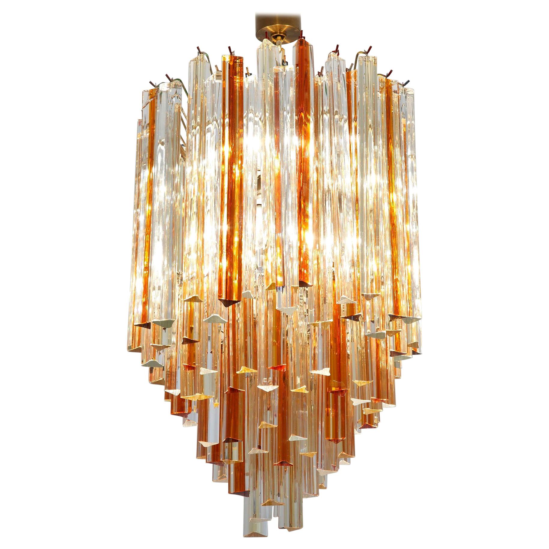 1970s Venini Murano Triedri Cascade Chandelier