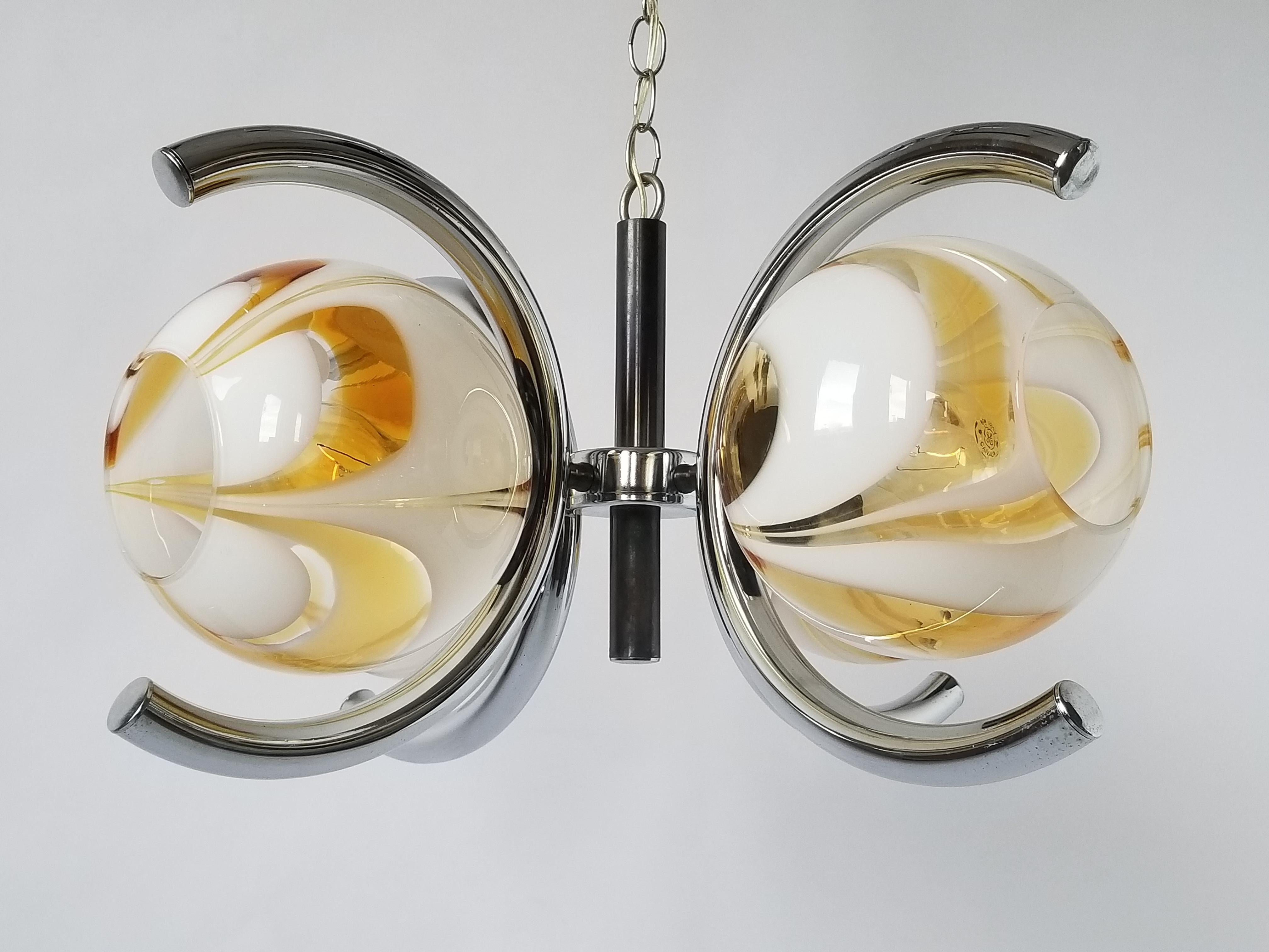 Late 20th Century 1970s Venini Style Glass Shade on a Four-Arm Chandelier, Italy