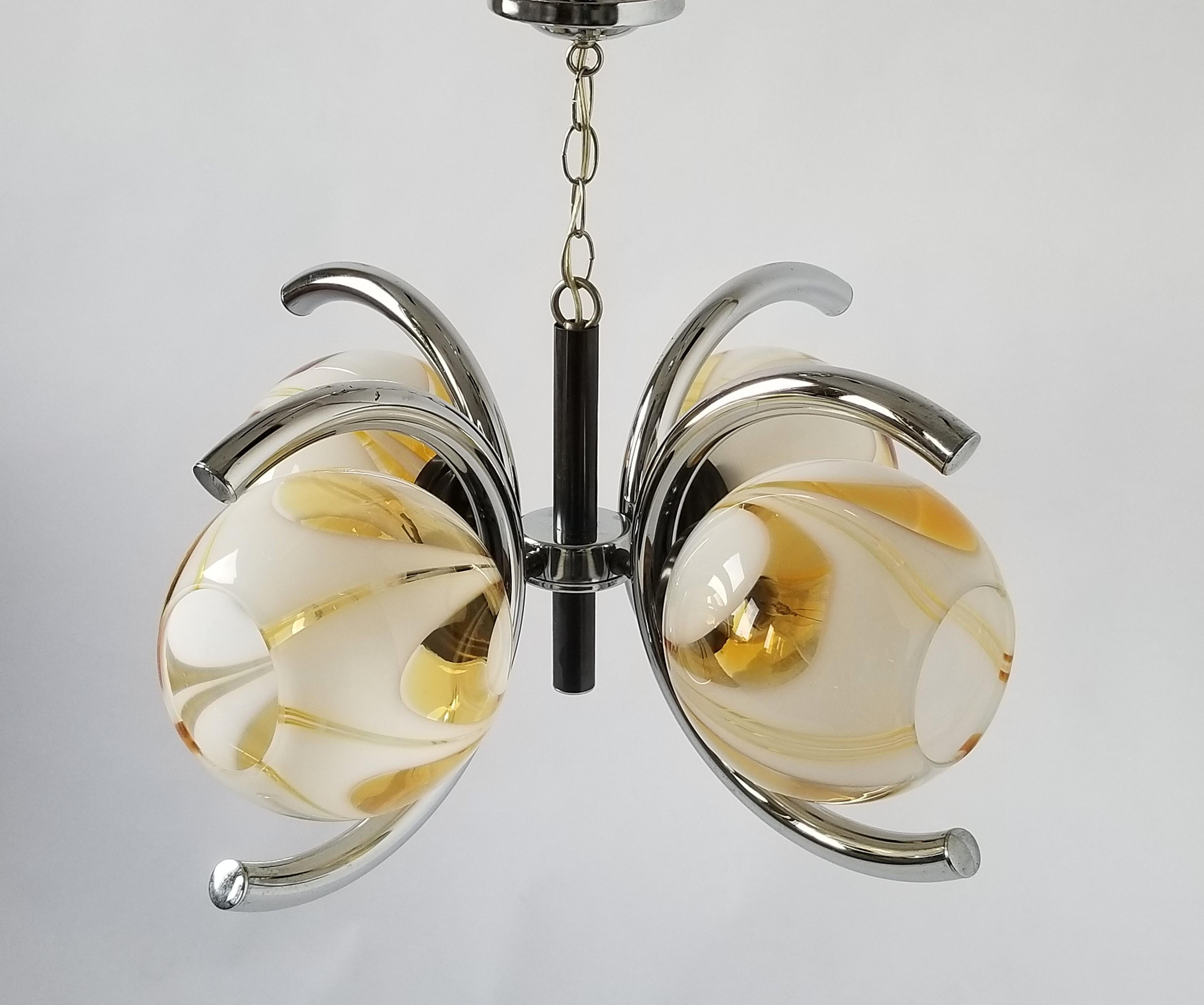 1970s Venini Style Glass Shade on a Four-Arm Chandelier, Italy 2