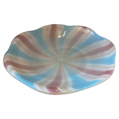 1970s Venini style Mid-Century Modern Striped Murano Glass Round Bowl