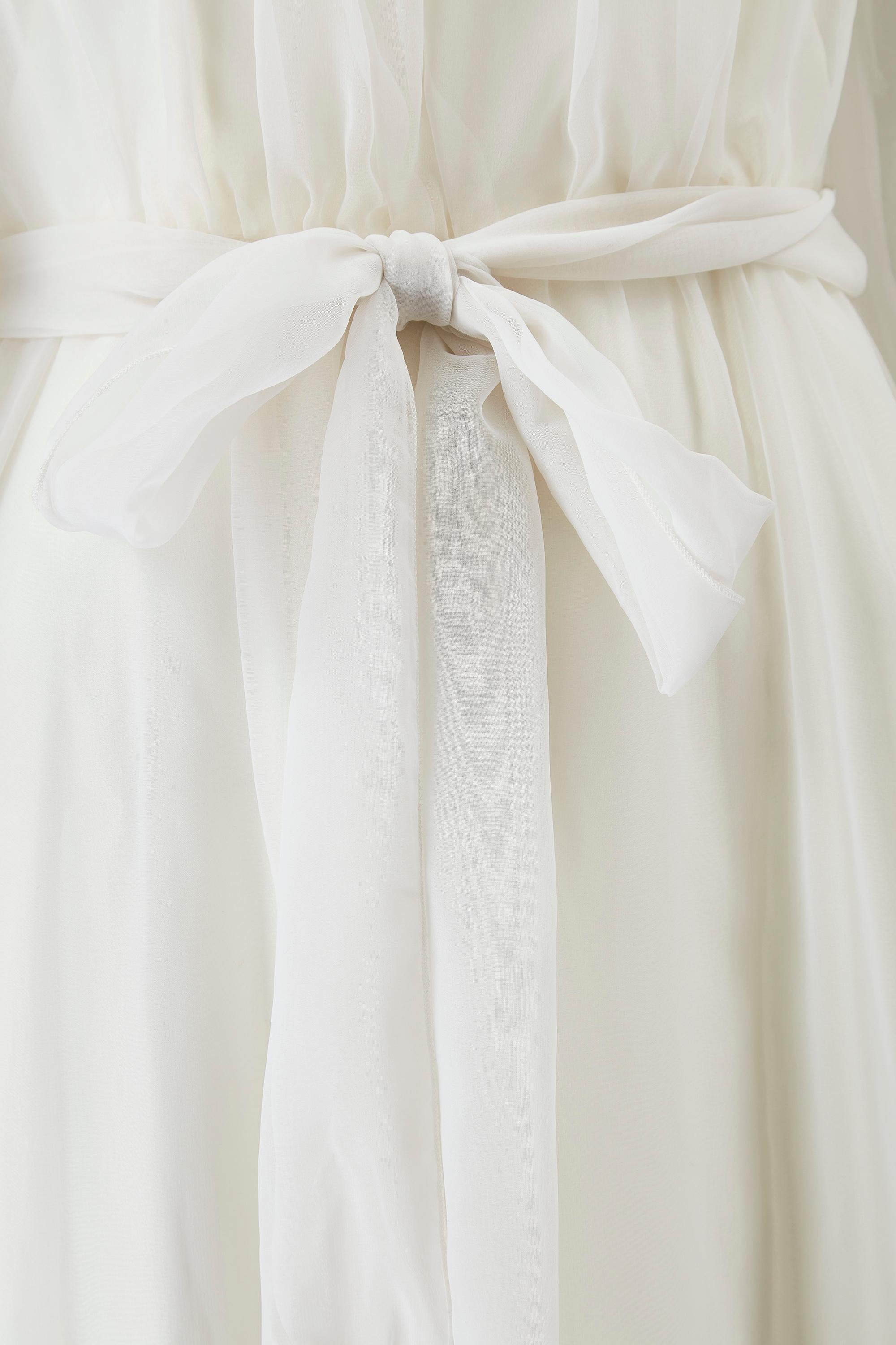 Women's 1970s Vera Mont White Georgette Maxi Dress For Sale