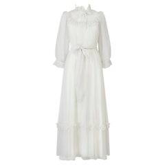 1970s Vera Mont White Georgette Maxi Dress