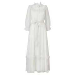 Maxi abito in Georgette bianco di Vera Mont degli anni '70