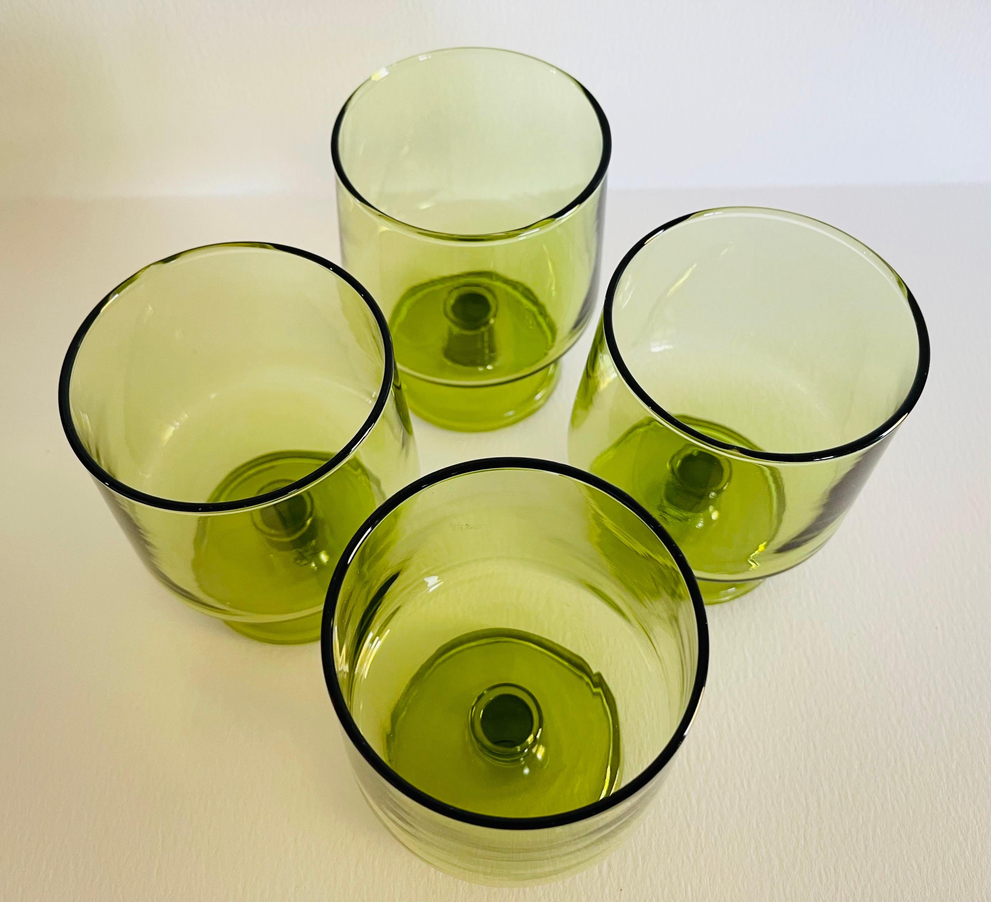 1970s Verde Green Glass Tumblers, Set of 4 In Good Condition In Amherst, NH