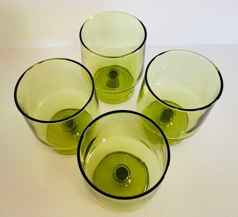 1970s Verde Green Glass Tumblers, Set of 4 For Sale at 1stDibs