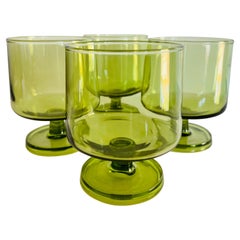 Vintage 1970s Verde Green Glass Tumblers, Set of 4