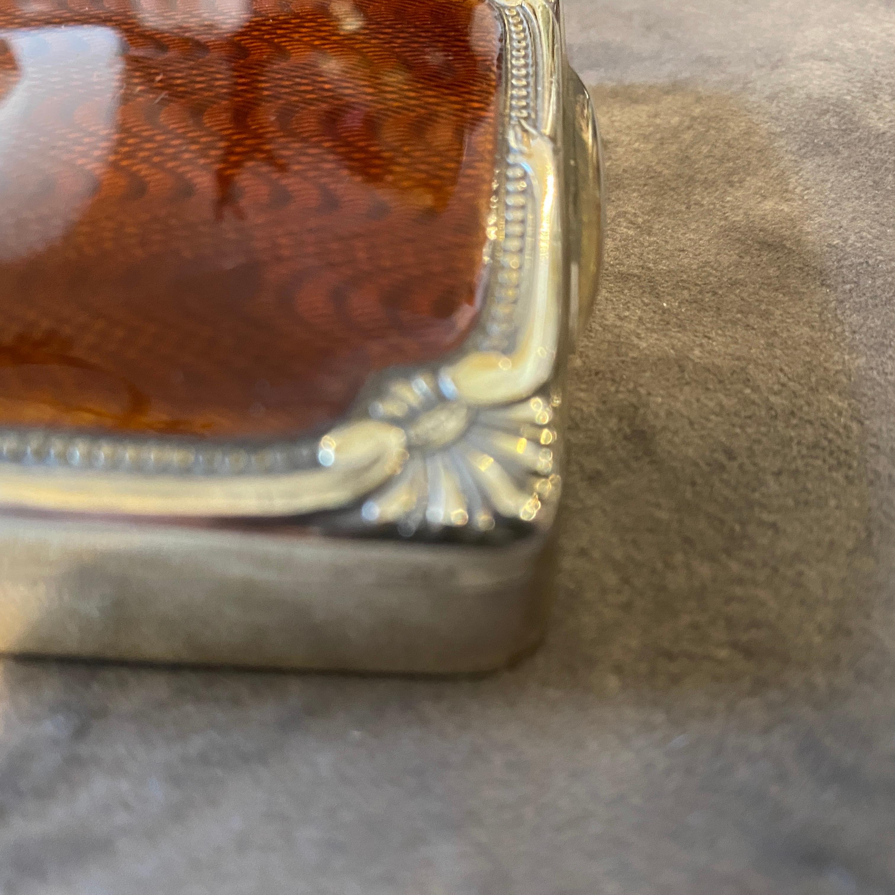1970s Vermeil Solid Silver Brown Enameled Italian Cigarette Box by Salimbeni 4