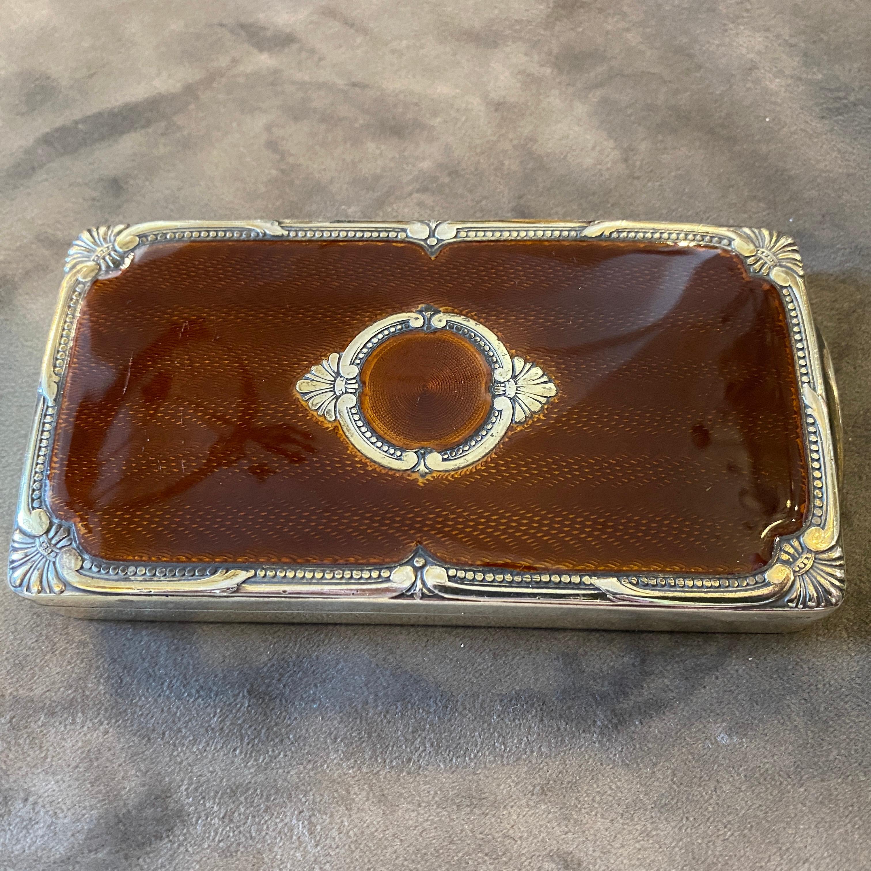 20th Century 1970s Vermeil Solid Silver Brown Enameled Italian Cigarette Box by Salimbeni
