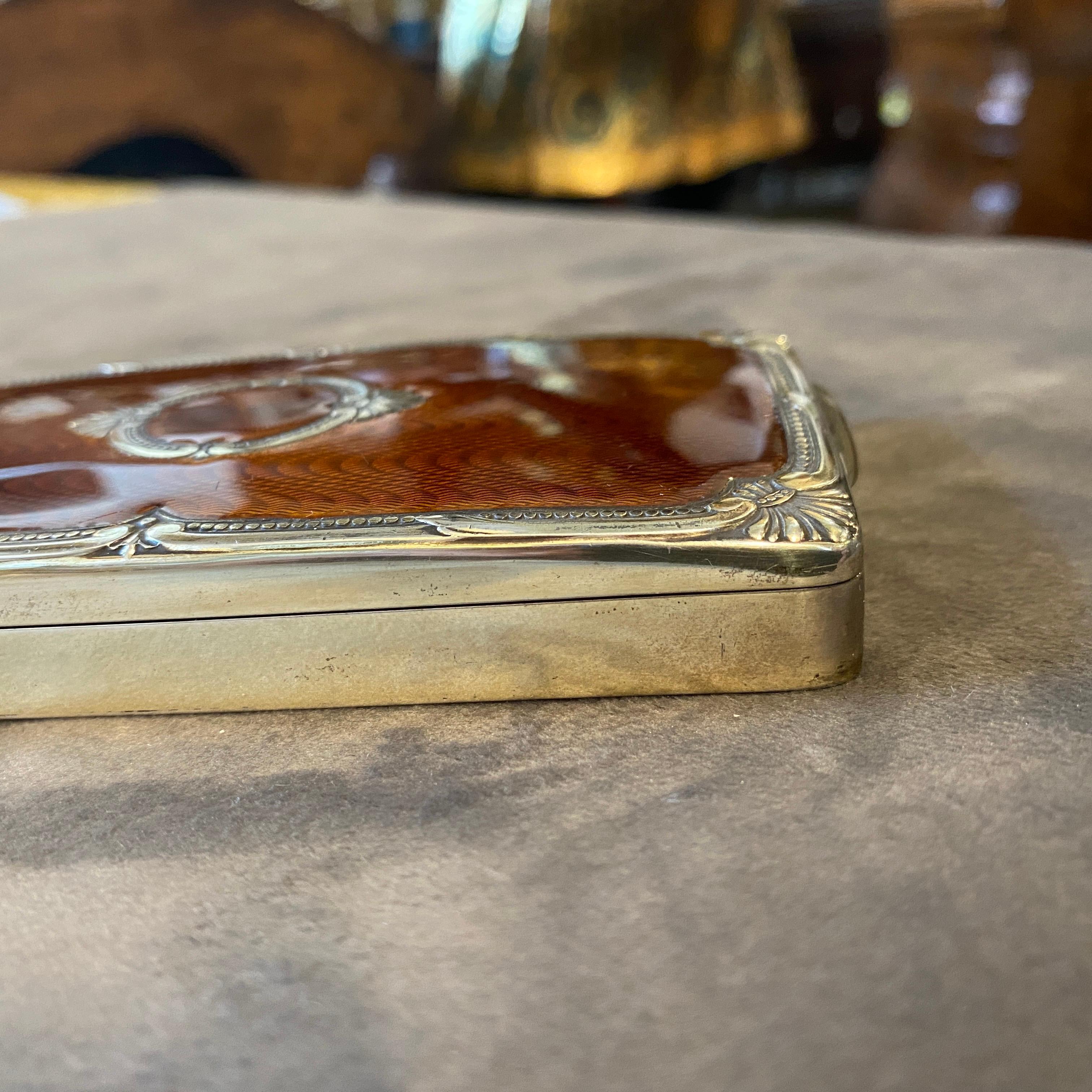 1970s Vermeil Solid Silver Brown Enameled Italian Cigarette Box by Salimbeni 3