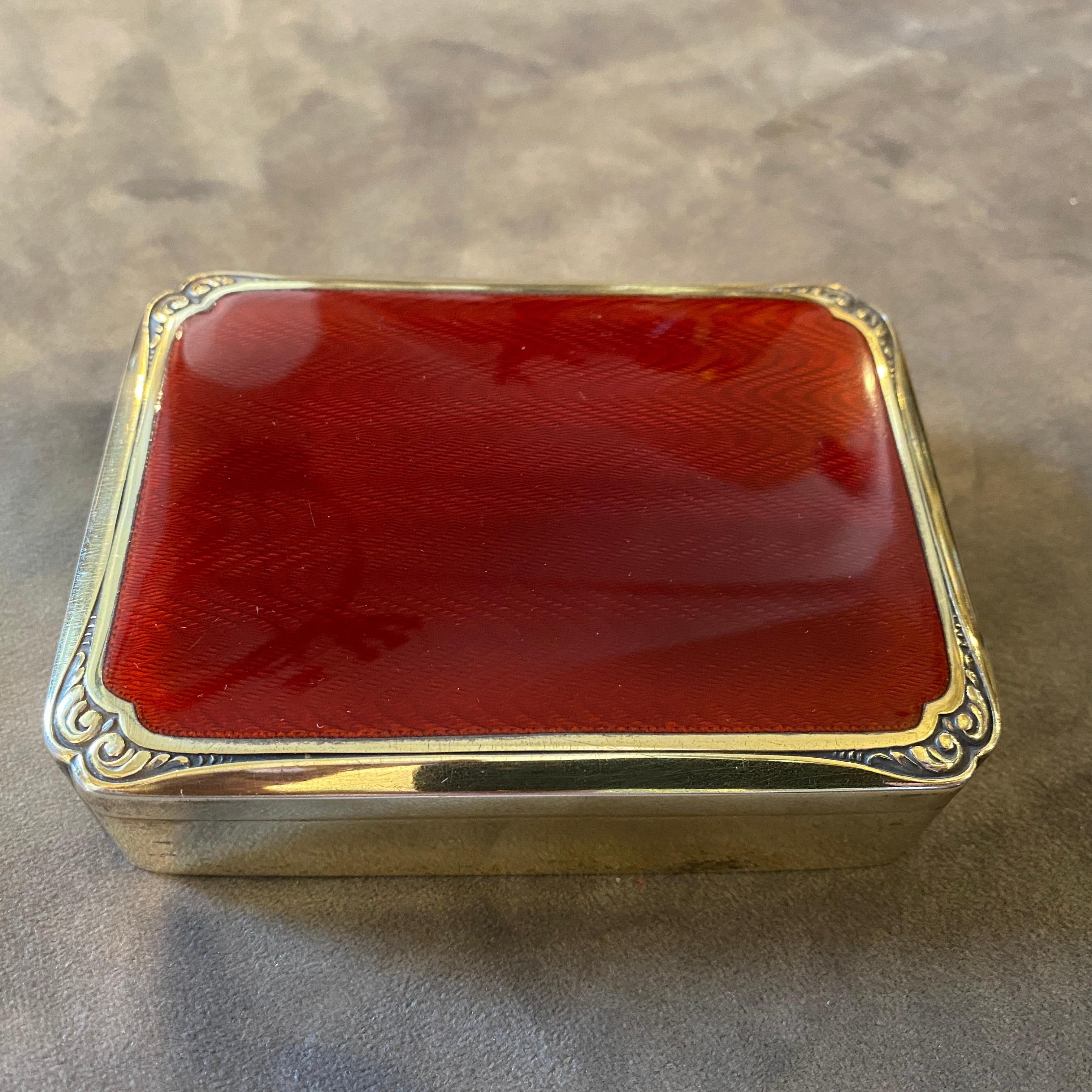 20th Century 1970s Red Enameled Vermeil Solid Silver Italian Box by Salimbeni