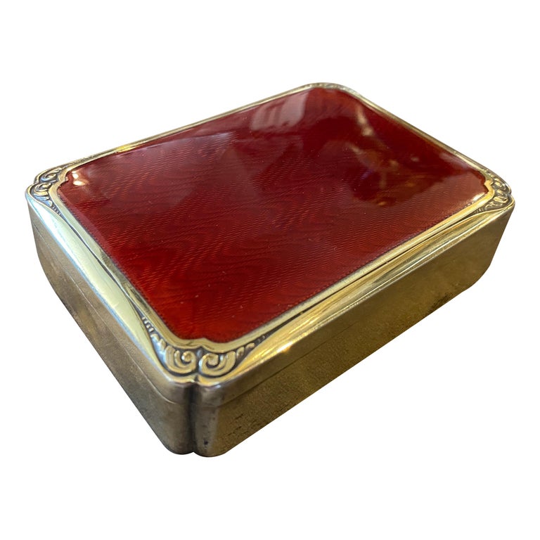 1970s Red Enameled Vermeil Solid Silver Italian Box by Salimbeni
