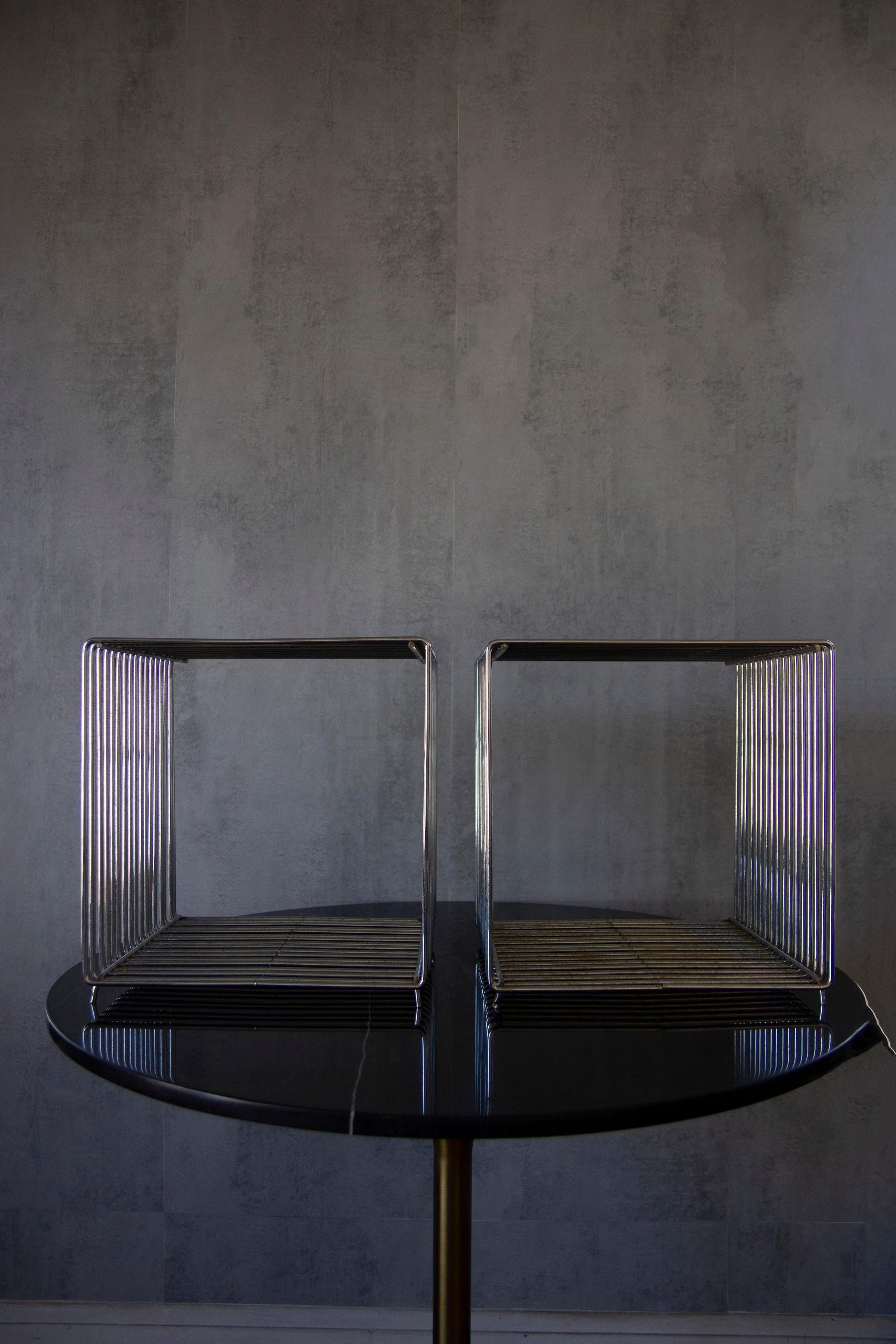 Modern 1970s Verner Panton Attributed Pantonova Wire Cube Side Tables, a Pair For Sale