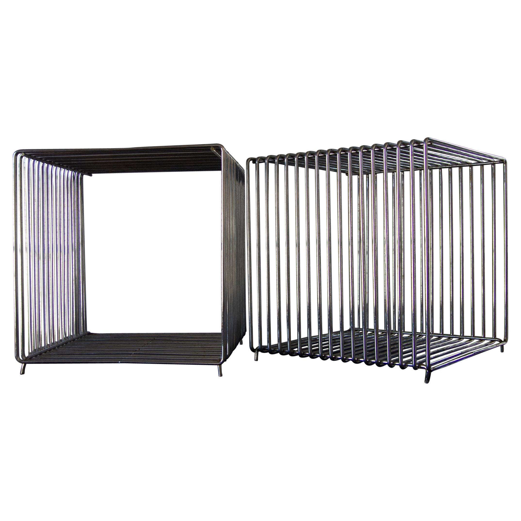 1970s Verner Panton Attributed Pantonova Wire Cube Side Tables, a Pair