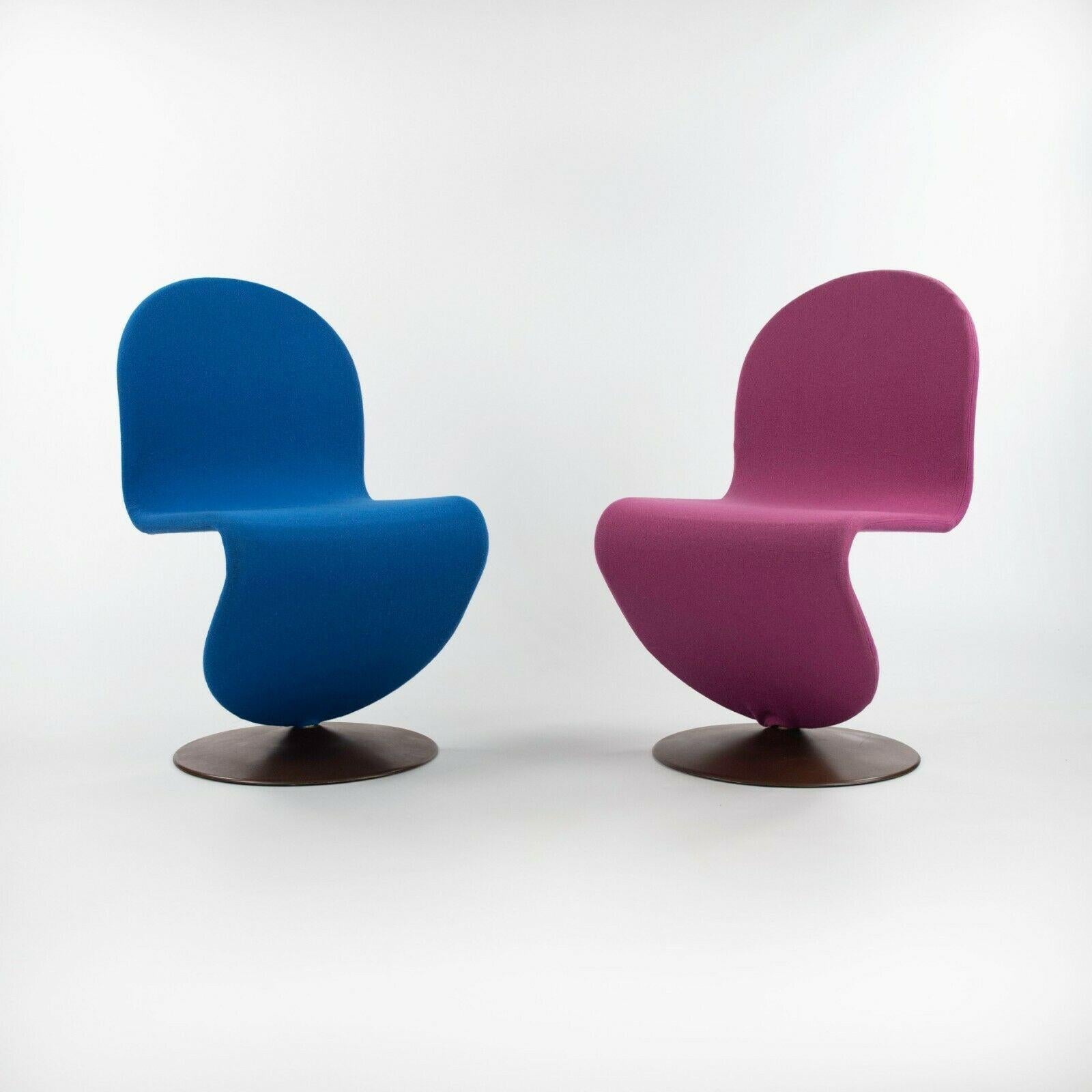 1970s Verner Panton for Fritz Hansen 1-2-3 Dining Side Chair in Magenta Fabric For Sale 4
